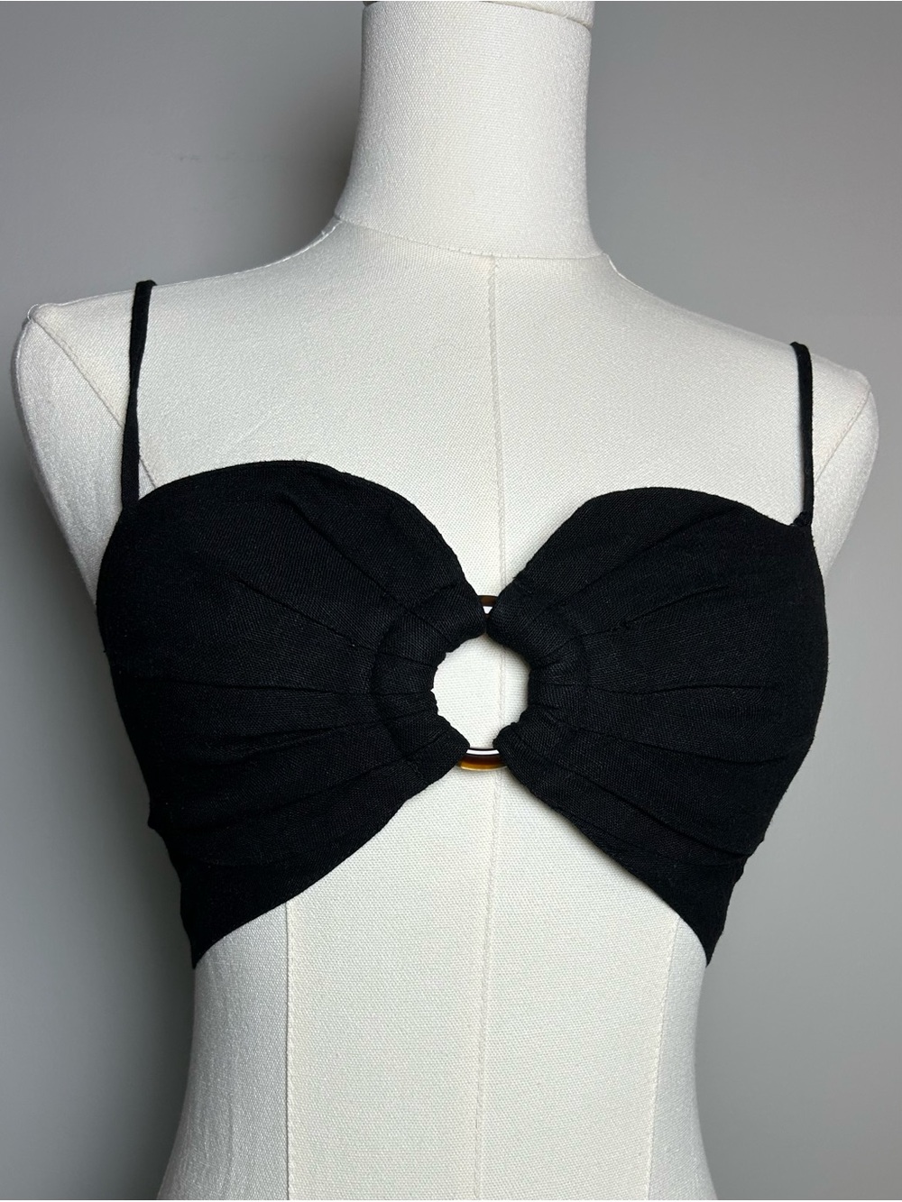 7 for all mankind black linen blend ring front tie back crop top XS